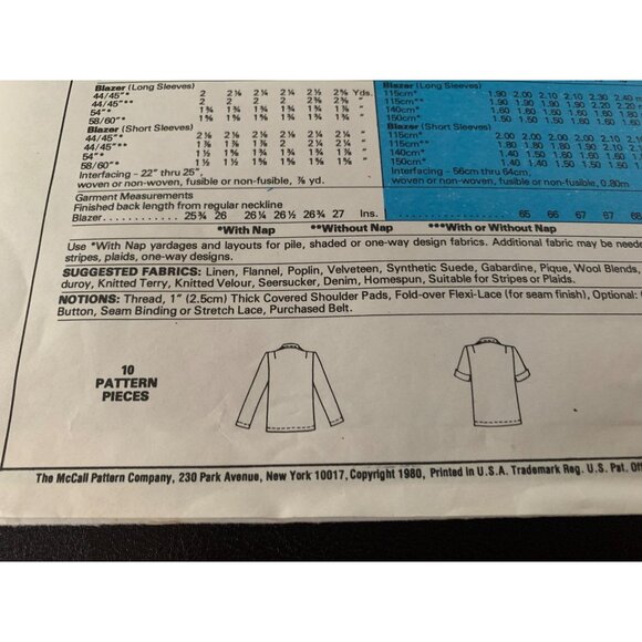 McCall's Misses Jacket Sewing Pattern sz 10 6943 - uncut - Picture 8 of 9